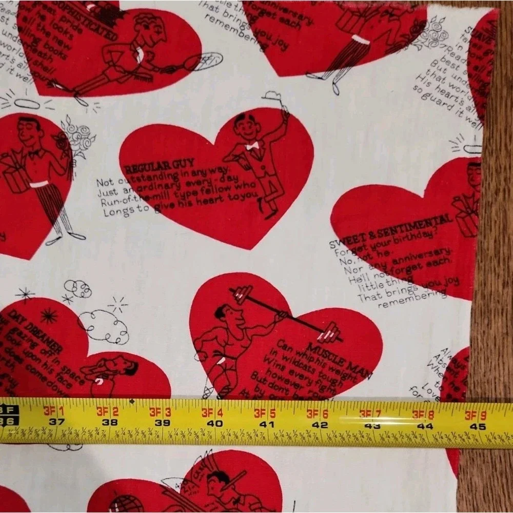 1/2yd Vtg Man o Your Dreams Novelty Fabric Valentine Love Humor Red White Cotton